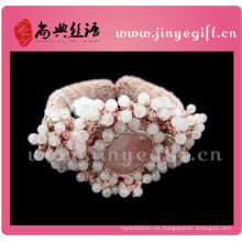 Joyería de moda hecha a mano de color rosa con cuentas de piedras preciosas moldeadas Bangles